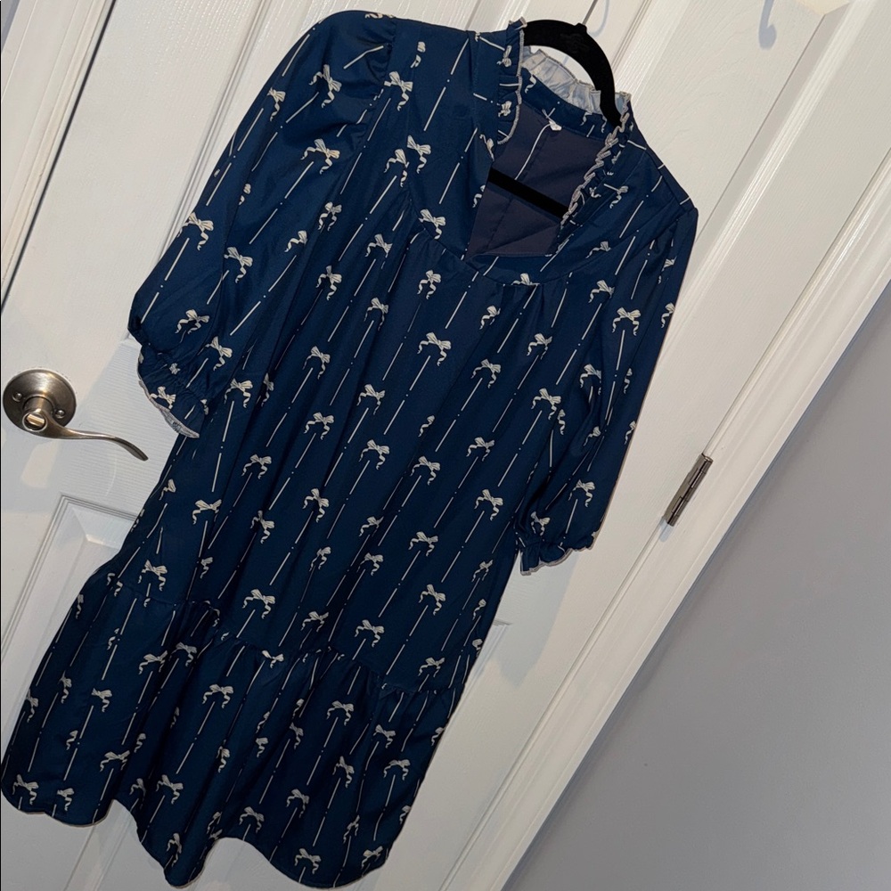 Navy Blue Dress with White Floral Print